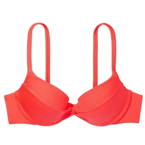 VS Swim 36DD Twist Removable Push-Up Bikini Top Coral Ribbed material - Picture 2 of 12